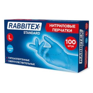 перчатки нитрил RABBITEX (РАББИТЕКС) размер L , 50 пар (100 шт.), голубые  (10)