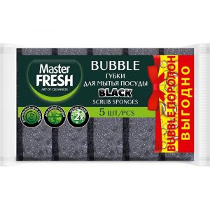губка д посуды Master FRESH BLACK  5 шт,(bubble-поролон)  (40)