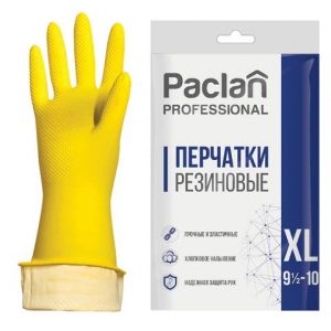 перчатки латексные PACLAN "Professional", х/б напыление, размер XL желтые