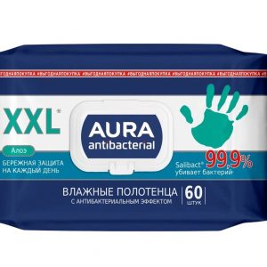 полотенца влажные AURA Антибак 60шт.2(10)86180